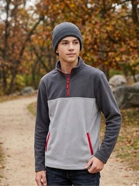 WONDER NATION Fleece Quarter Zip Pullover, Boys XXL (14), Gray